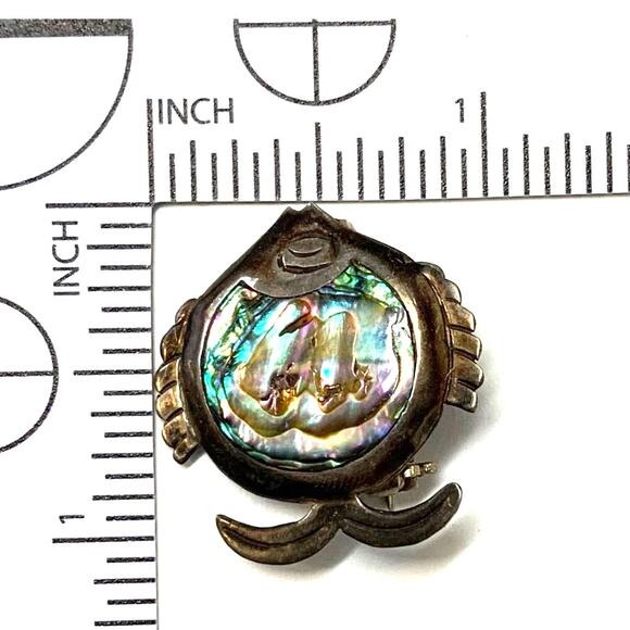 Vintage Taxco Mexico 925 Sterling Silver Abalone Puffer Angel Fish Pin - Picture 5 of 6